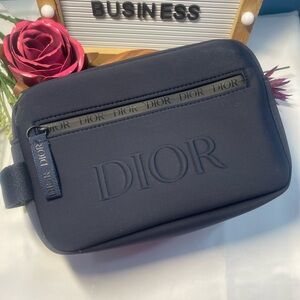 Christian Dior Navy Neoprene Pouch Zip Case Logo NEW